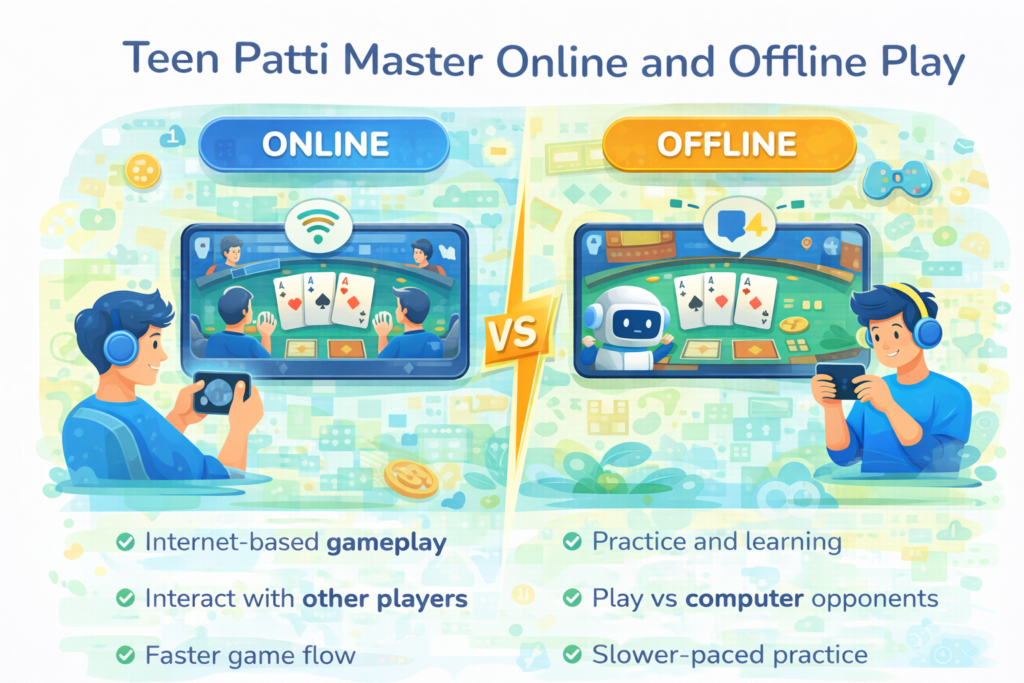 Teen Patti Master online and offline play comparison