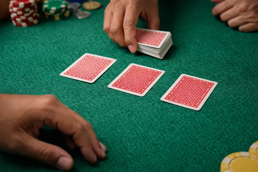 Teen Patti cards being distributed to players