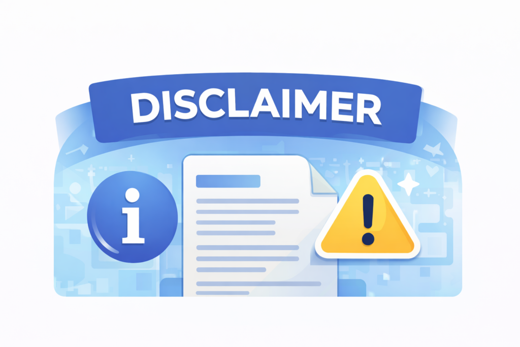 Disclaimer page illustration explaining informational purpose and no affiliation with Teen Patti Master app