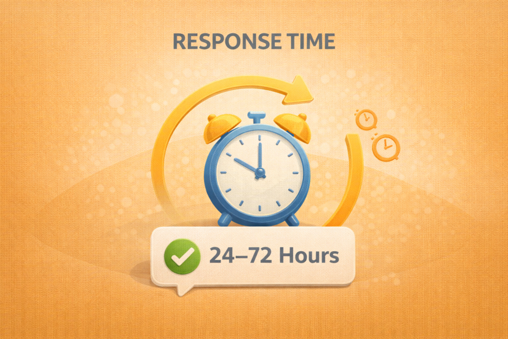 Response time illustration showing 24 to 72 hours support reply duration for Teen Patti Master website