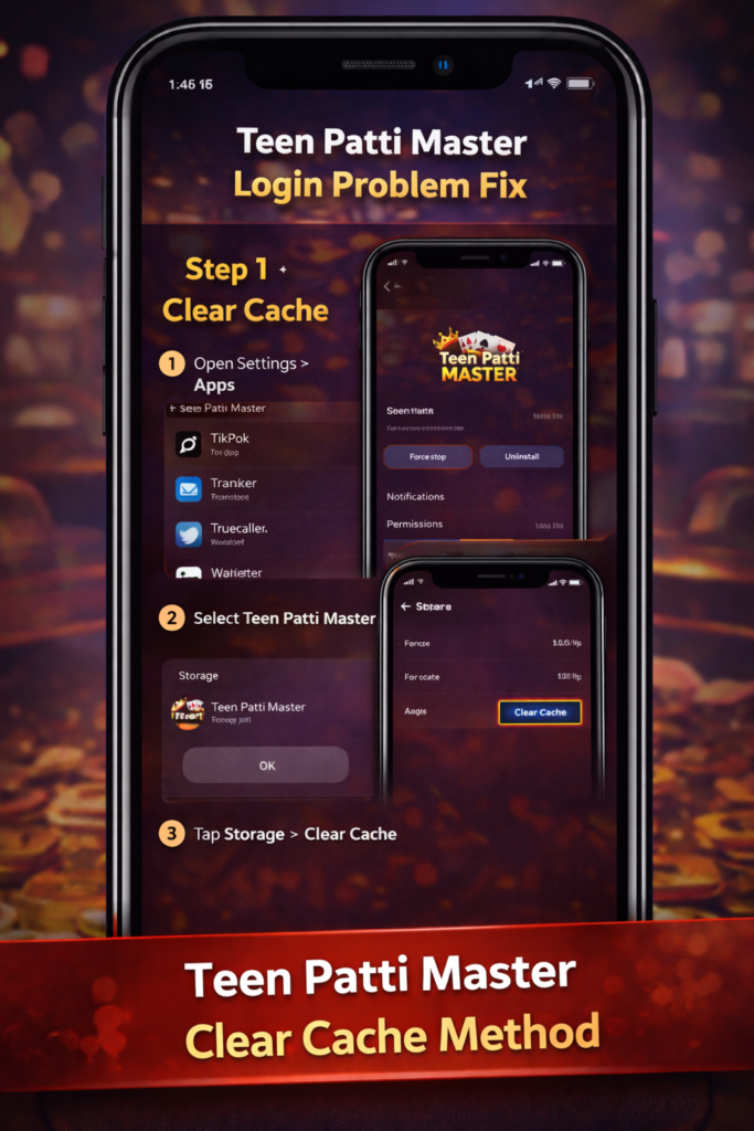 teen patti master login problem fix clear cache method