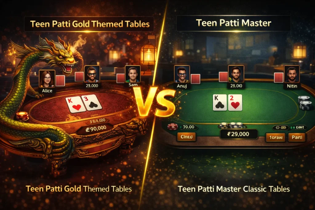 Teen Patti Master and Teen Patti Gold gameplay screen comparison