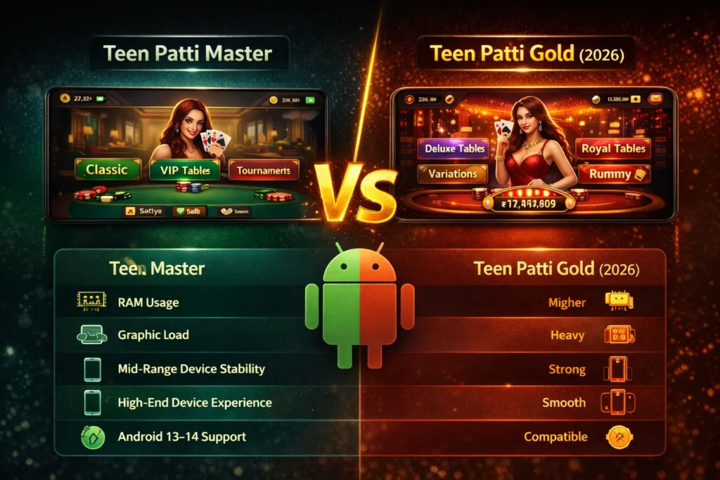Teen Patti Gold themed tables vs Teen Patti Master classic tables