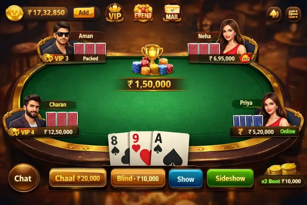 Teen Patti Master game interface and gameplay screen