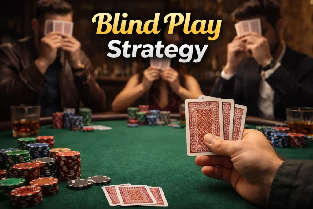 Teen Patti blind play strategy example in card game