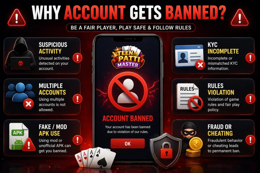 Teen Patti Master account banned reasons and causes
