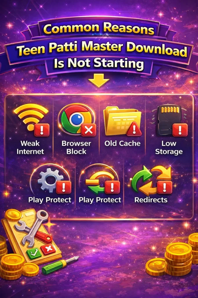 Common reasons Teen Patti Master APK download is not starting