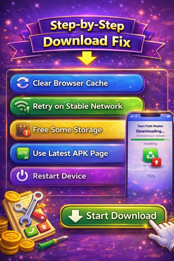 Step by step Teen Patti Master APK download fix guide